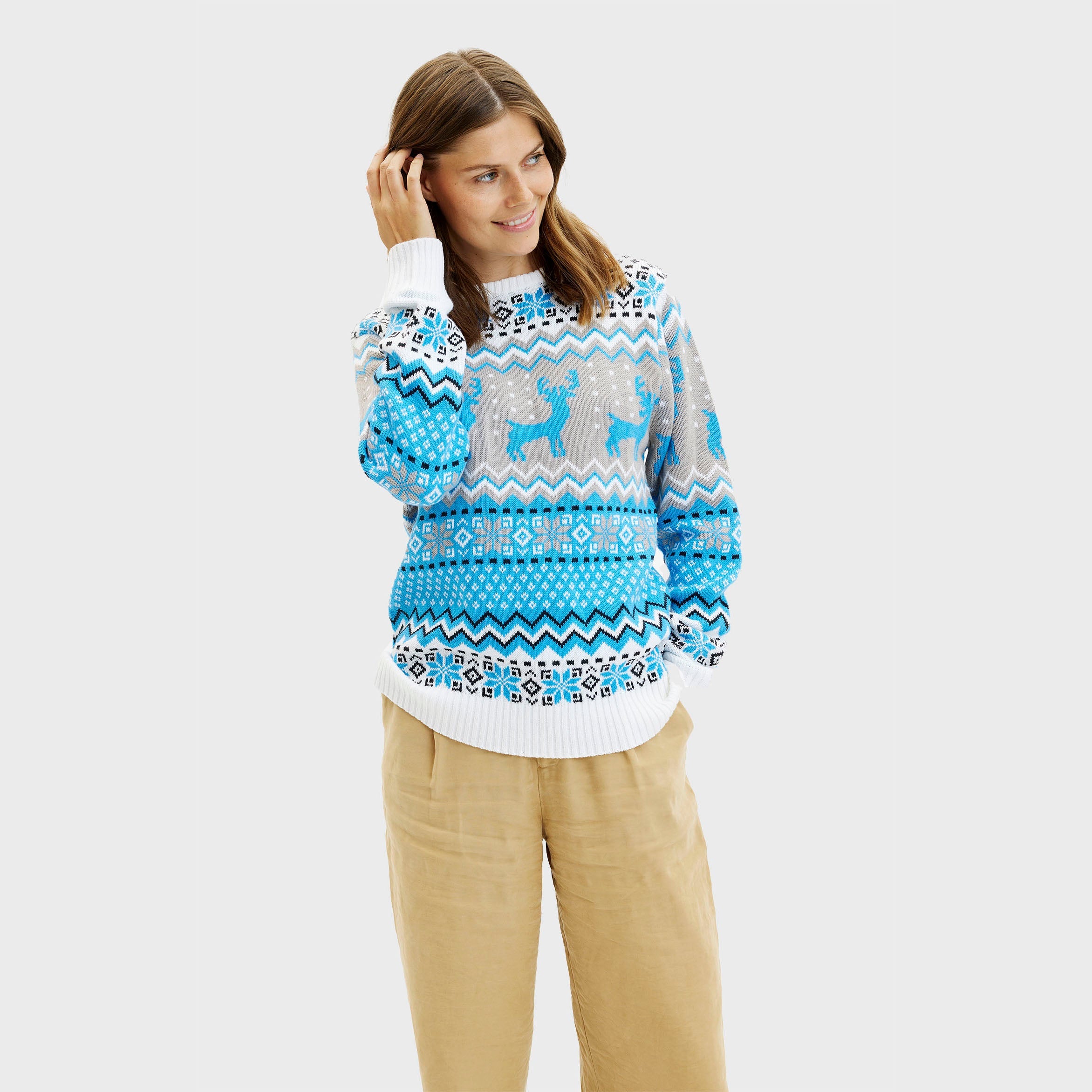 Traditioneller Weihnachtspullover Blau - Damen